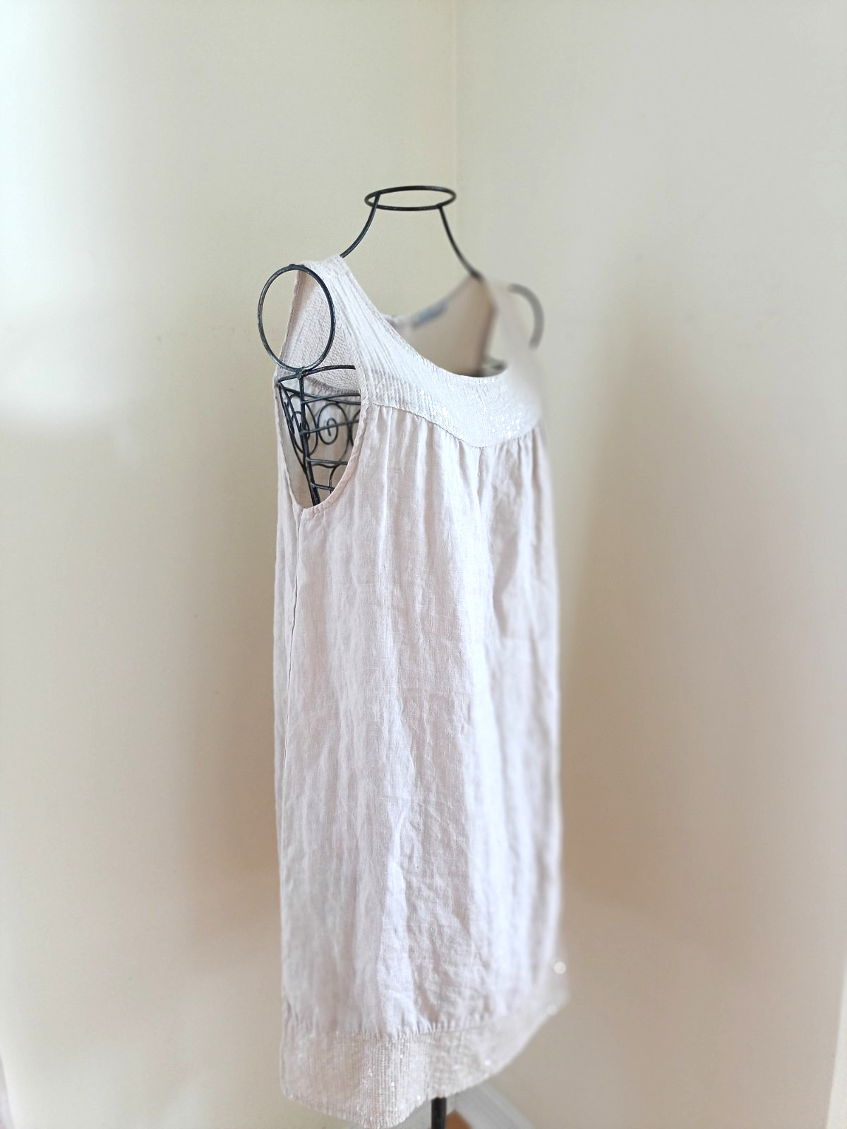 Blu Orchid Made In Italy Linen Sequin Detail Mini Dress sz S Oatmeal