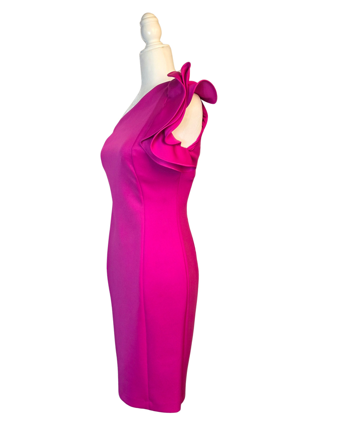 DKNY Front One Shoulder Ruffle Pink Bodycon Dress Size 2 NWT