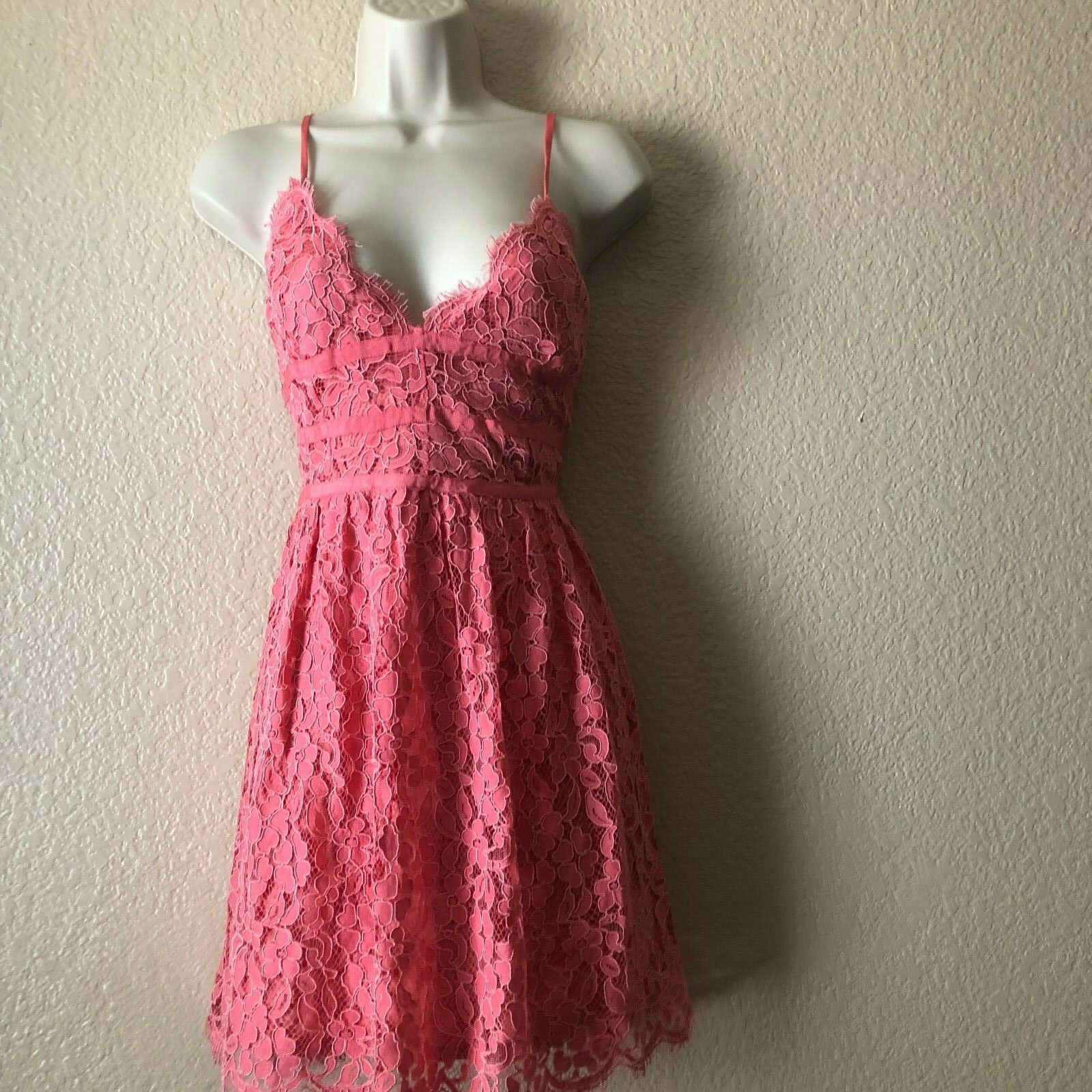 NBD Revolve Give It Up Lace Deep V-Neck Mini Dress Pink New