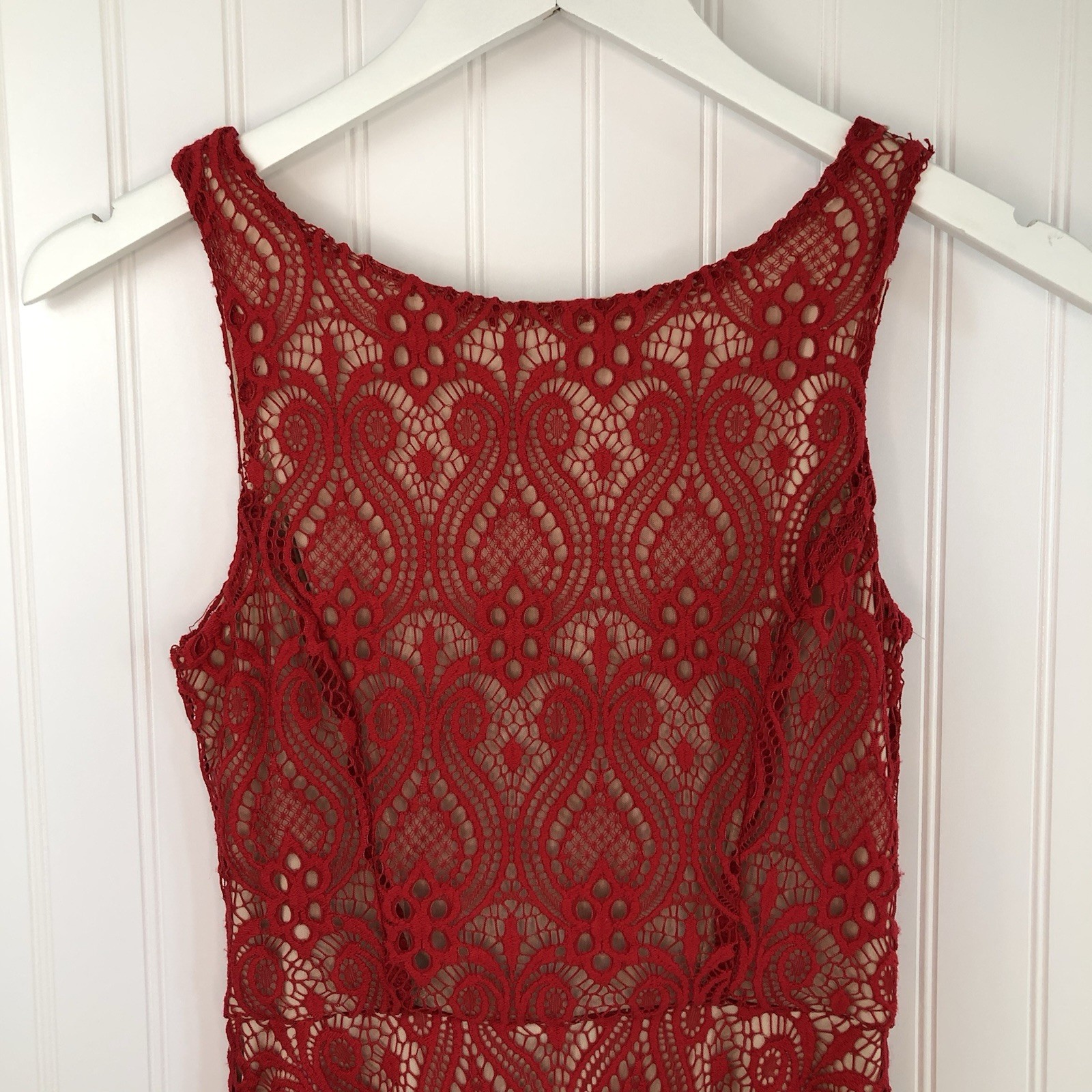 Speechless Red Lace Fit & Flare Lined Zip Round Neck Short Dress XS