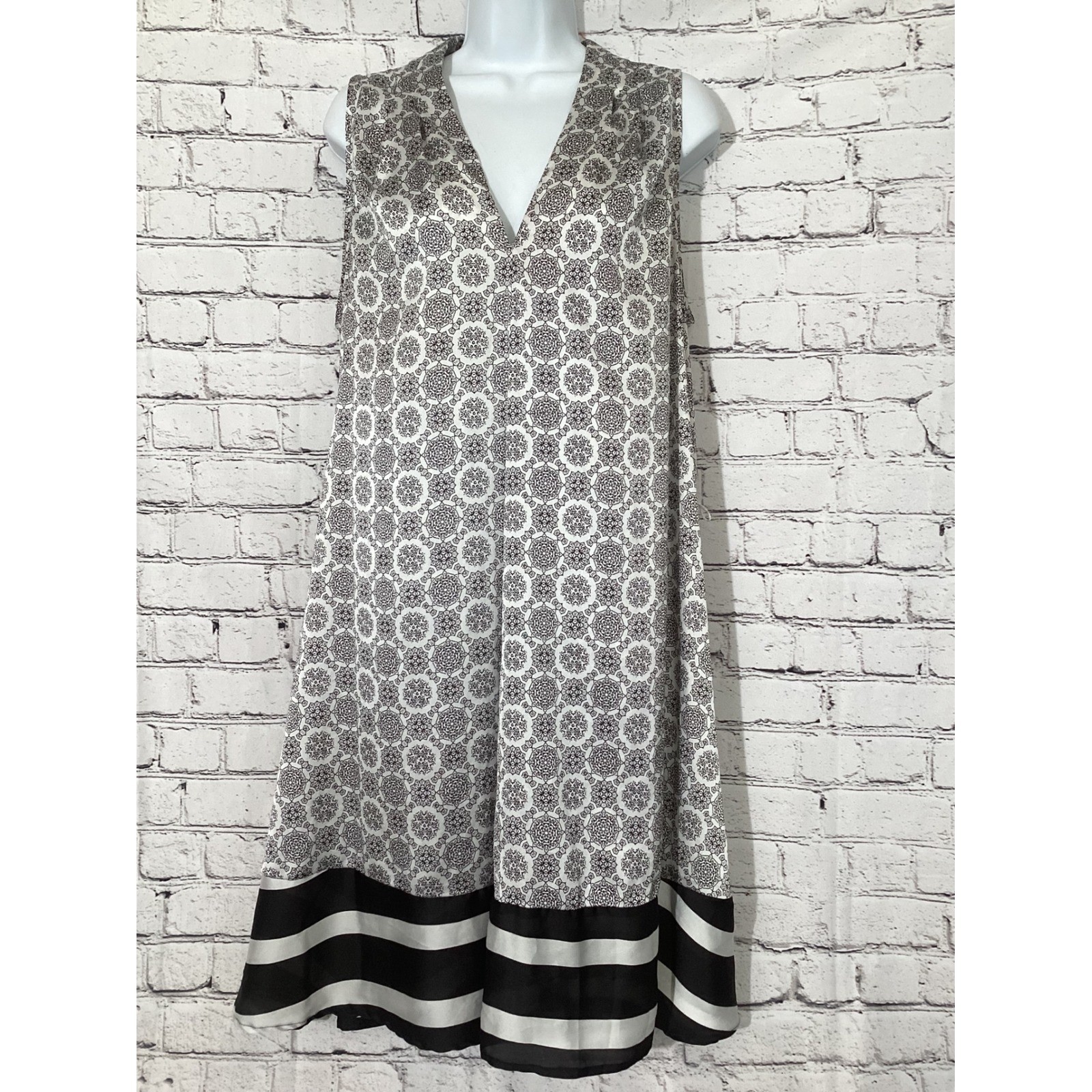 Peter Som for DesigNation Black White Medallion Stripe Shift Dress Large L