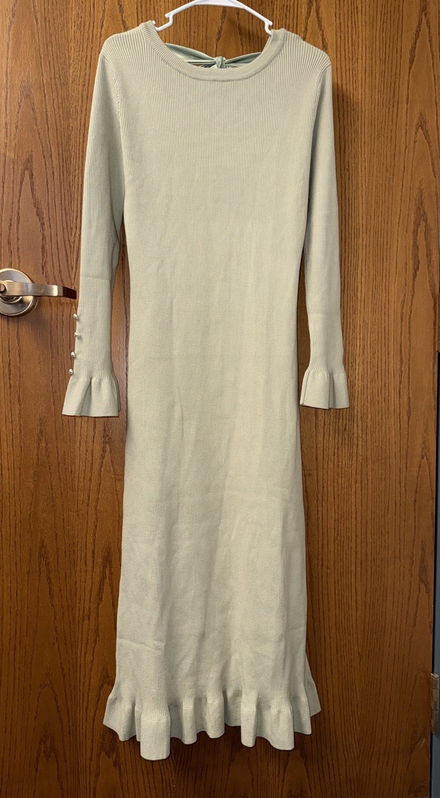 NWT Able USA 2025 Spring Collection Open Bow Back Maxi Dress Sage Green Large L