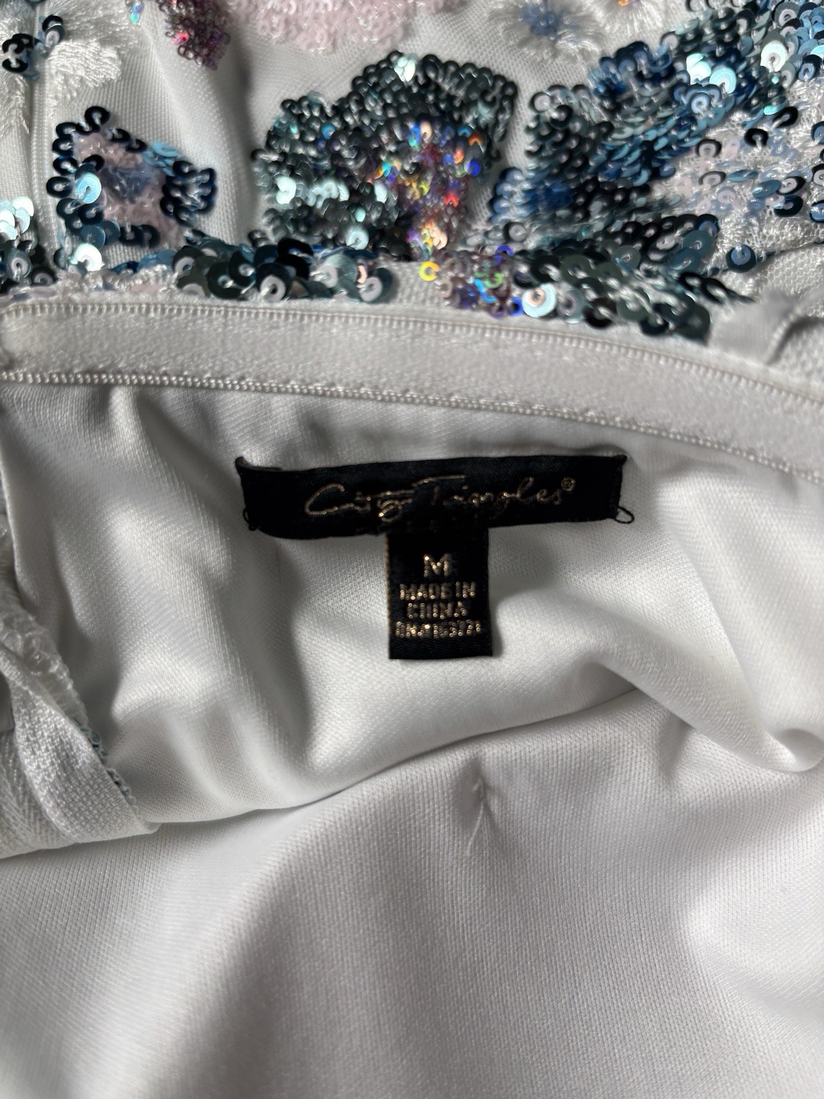 City Triangles Strapless Lined Sequin Floral Mini Dress Size M White Blue Pink
