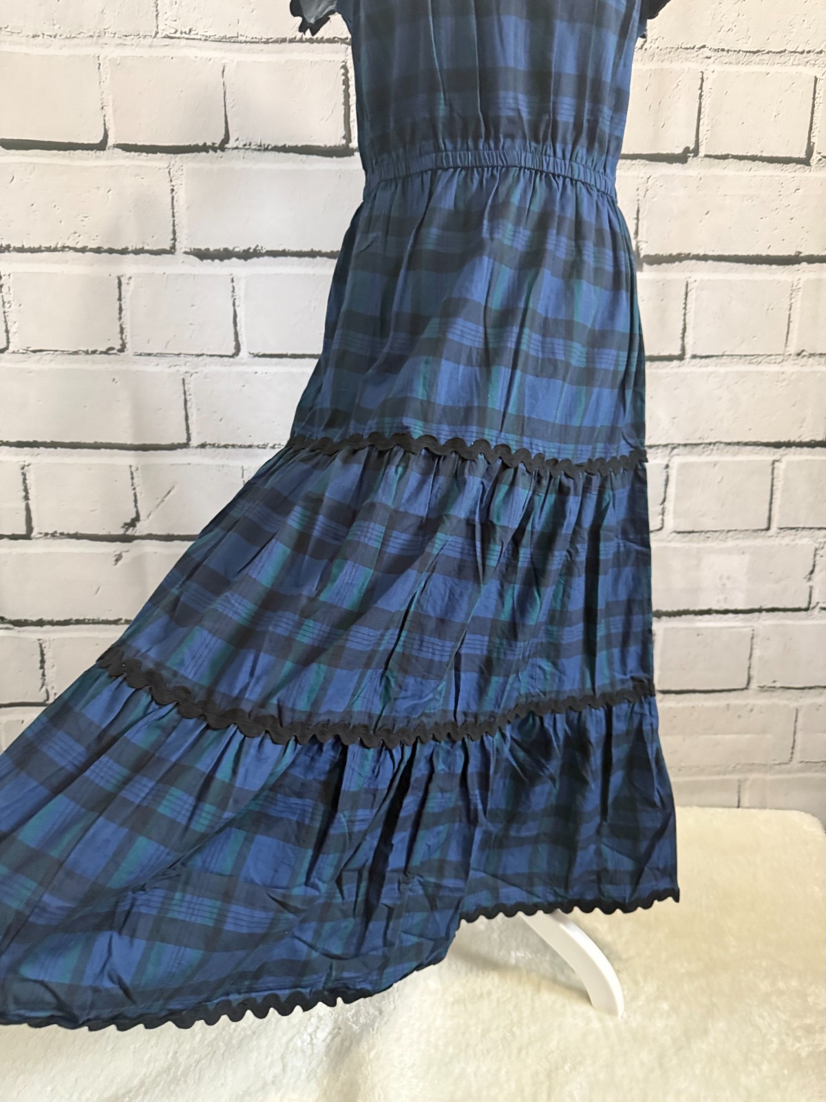 NWT STS Sail to Sable Blackwatch Plaid Cotton Tiered Maxi Dress S