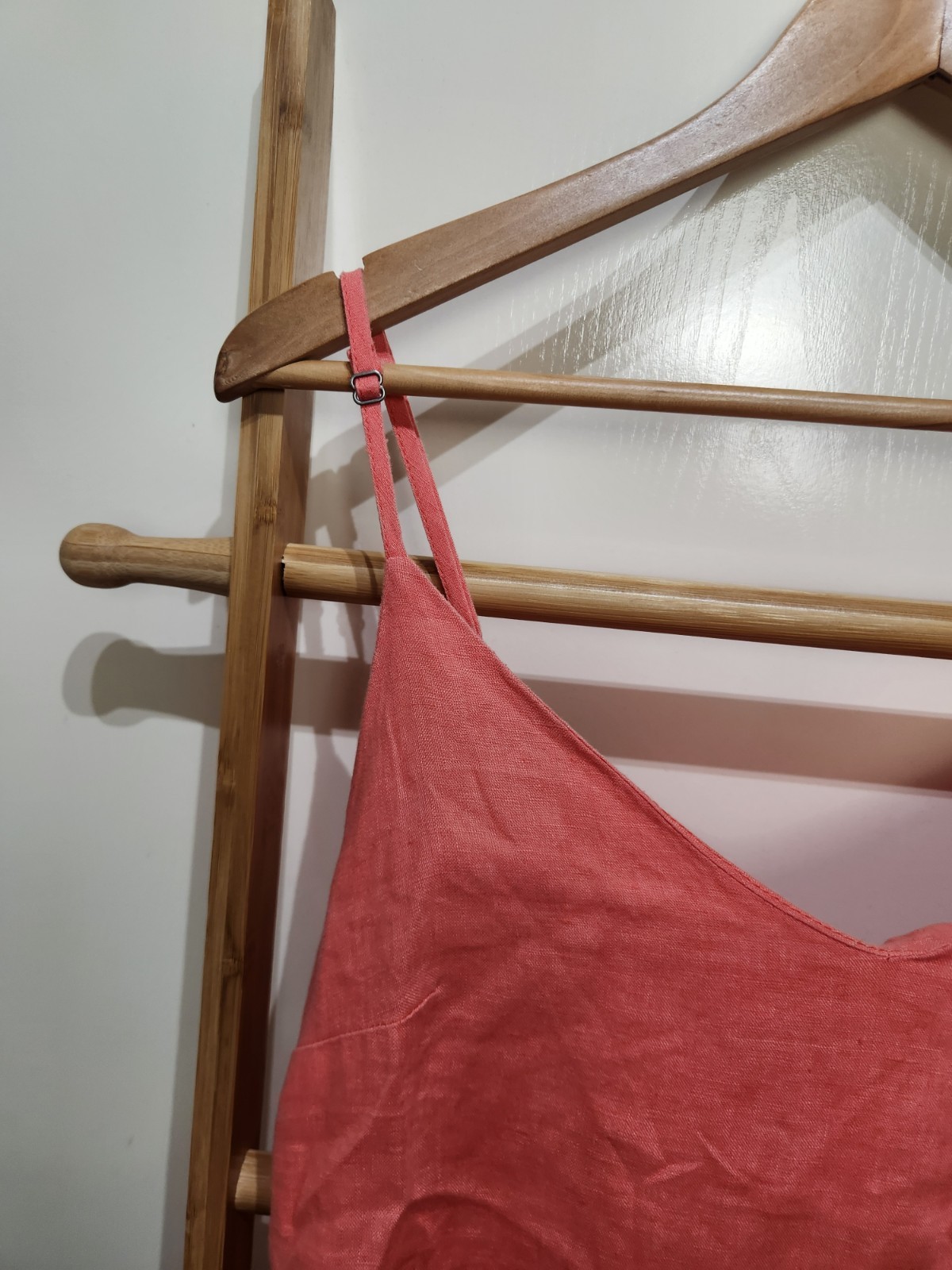 Ghanda Pink Linen Spaghetti Strap Midi Tie Back Dress M