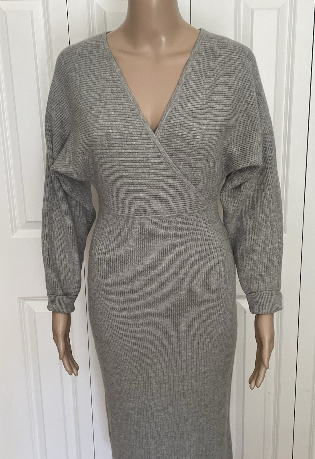 NWT Banana Republic XXS Petite P2XS Gray Dolman Sleeve V Neck Sweater Dress $140