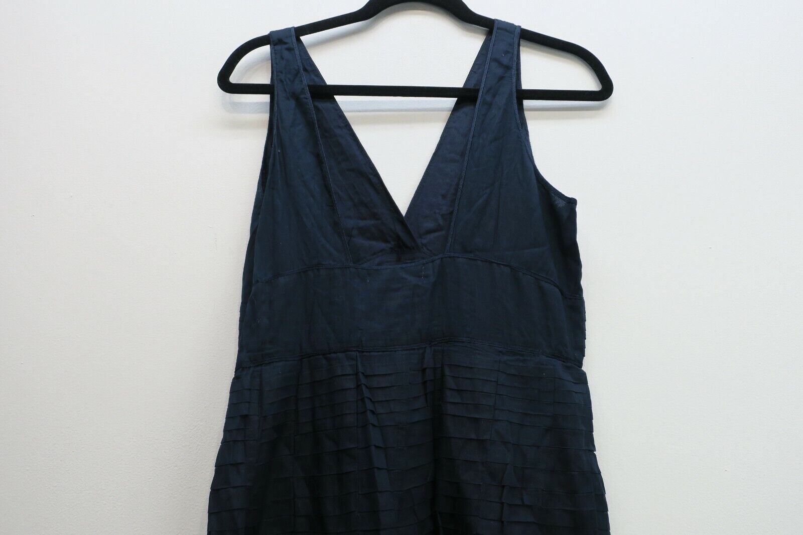Solitaire Womens V Neck Sleeveless Side Zip Cotton Tiered A-Line Sundress L