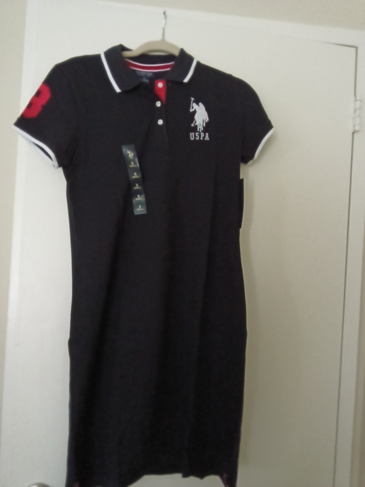 U.S. Polo Assn. Black Collared Button Polo Shirt Dress Logo Accent Size S