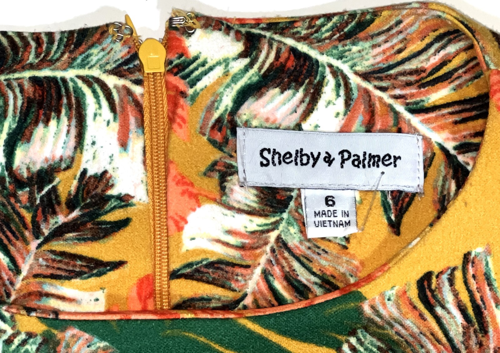 Shelby & Palmer Tropical Leaf Adjustable Belted Tie-Front Fit Flare Dress 6 NEW