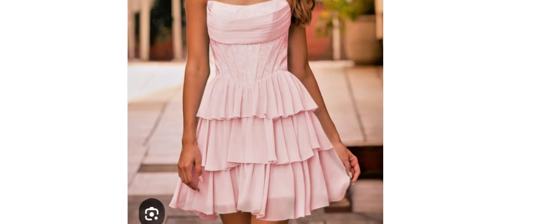 Stacee’s Elegant Dress. Strapless bodice adorned with dazzling rhinestone