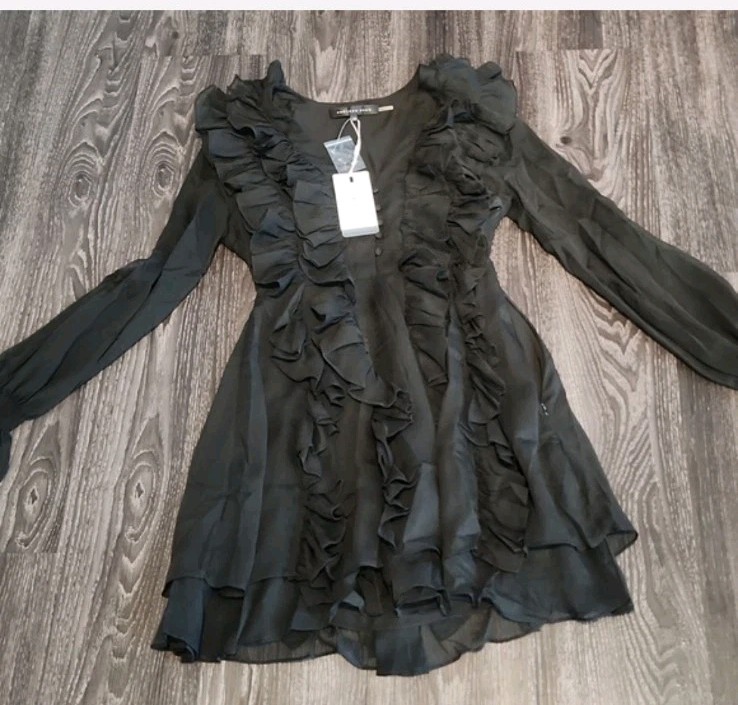 Endless Rose Chiffon Long-Sleeve Ruffle Mini Dress XS