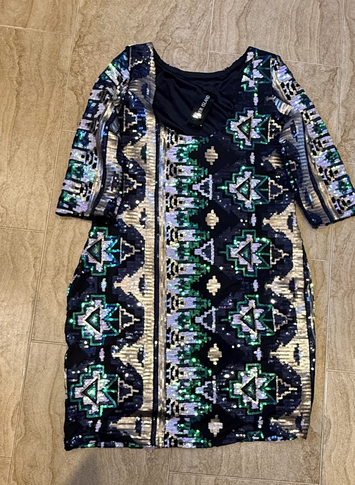 River Island Sequin Sexy Stretch Mini Dress UK16 Black Multi Party Prom Cocktail