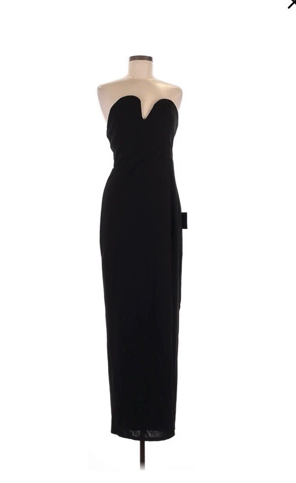 Lulus Black Formal Strapless Puzzle Long Dress Slit Sz M NWT