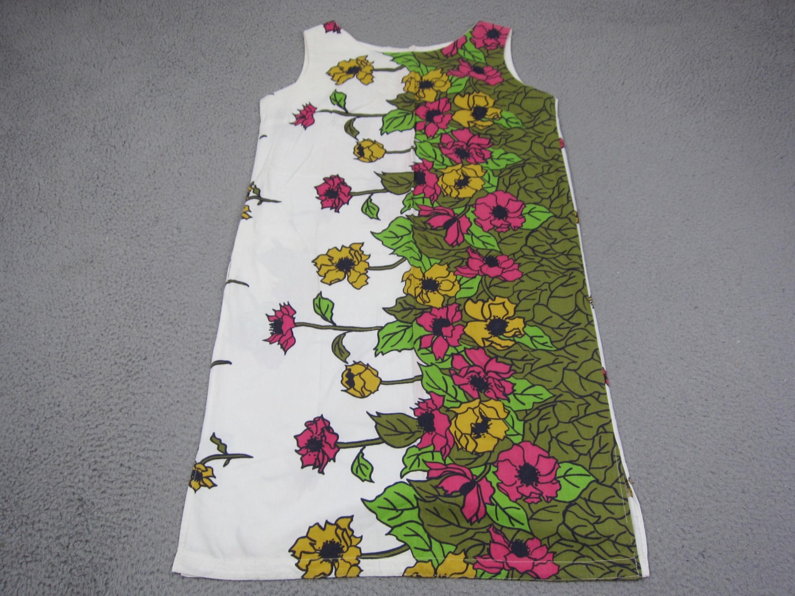 Vintage Floral Dress Women Extra Large XL White Green Shift Mod 60s 70s Disco