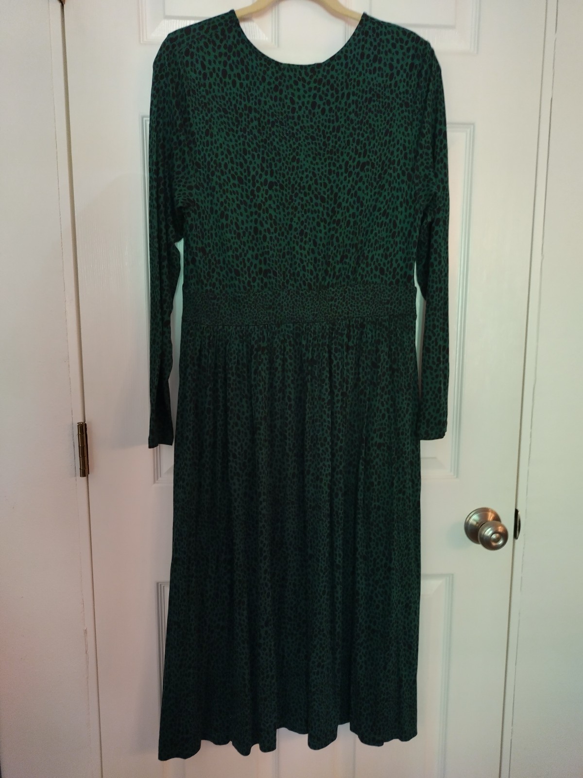 Boden Jersey Fit Flare Midi Dress Green Animal Print Long Sleeve BNWT UK14/US10