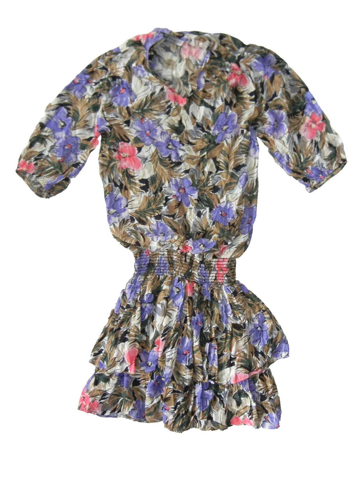 Vtg 80s 90s SHARON ANTHONY Colorful Purple FLORAL SUMMER DRESS Skirt Women L/XL