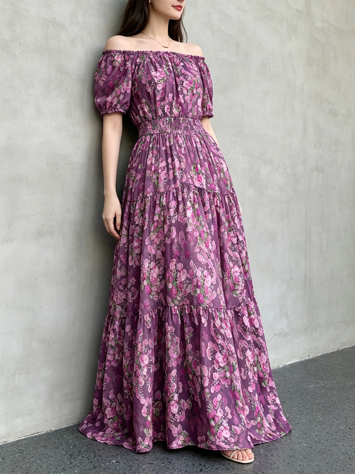 Ladies Elegant Boho Everyday Dress Elastic Waist Stretch Fits Every Body Type