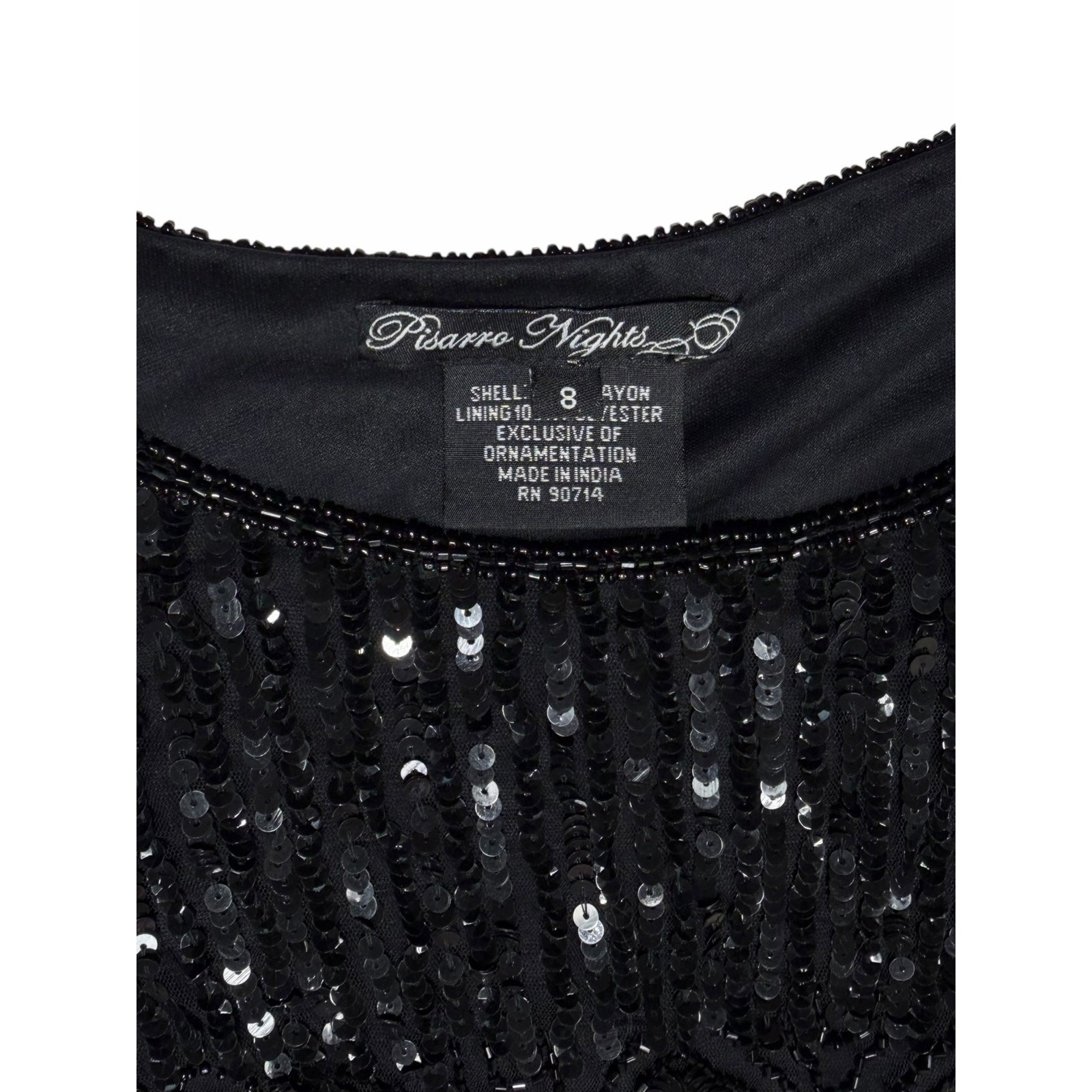 Pisarro Nights Black Beaded Sequin Fringe Cocktail Dress Art Deco Gatsby Flapper