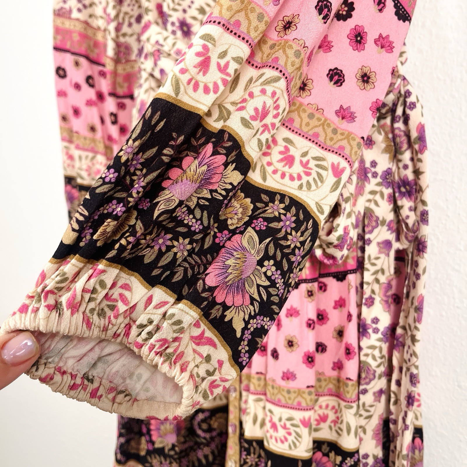 SPELL Small Lady Untamed Pink Floral Belted Long Sleeve Boho Mini Tunic Dress