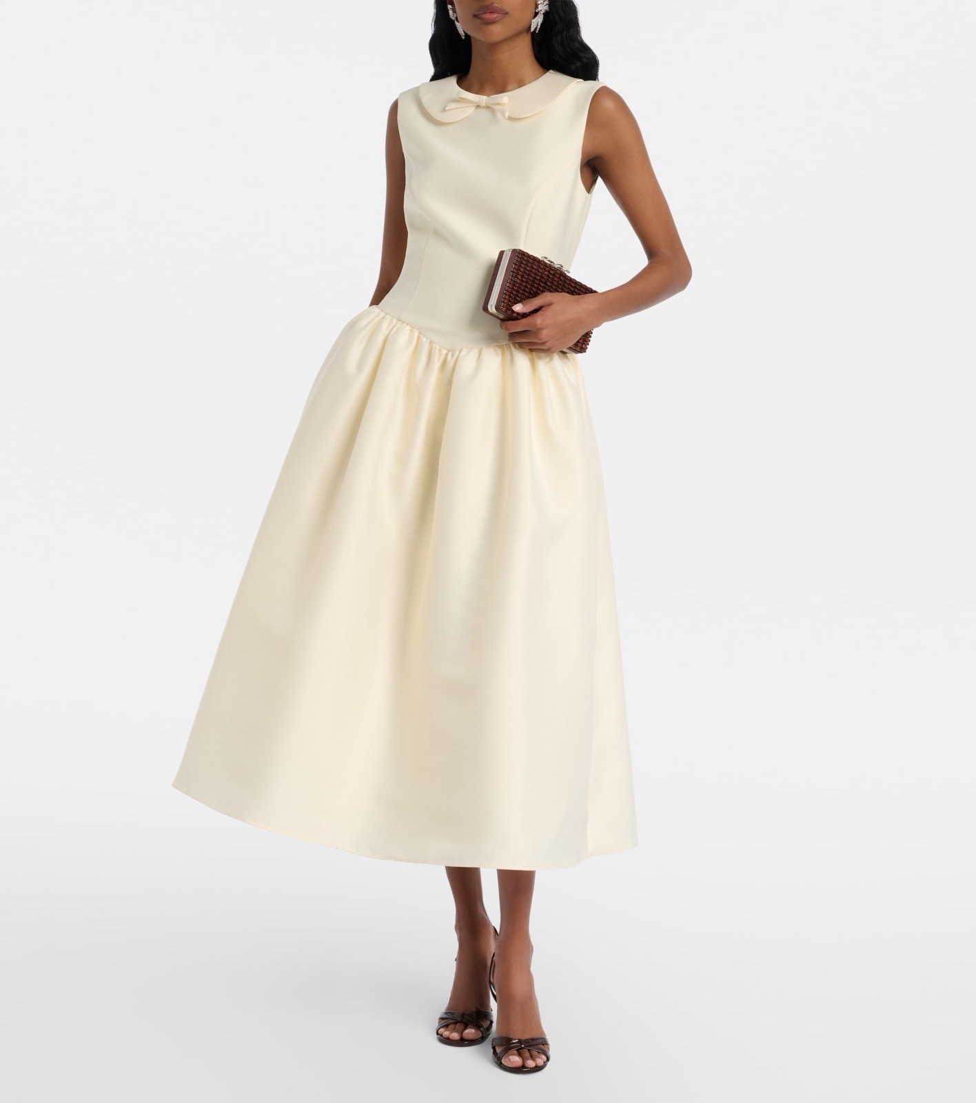 Self Portrait YELLOW TAFFETA COLLARED MIDI DRESS $ 695 Size US 14 UK 18