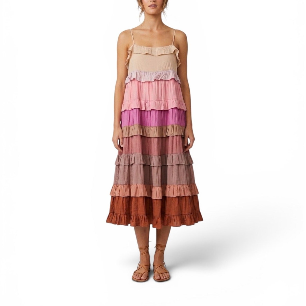 Storia Anthropologie boho ruffle layered lined summer dress size small