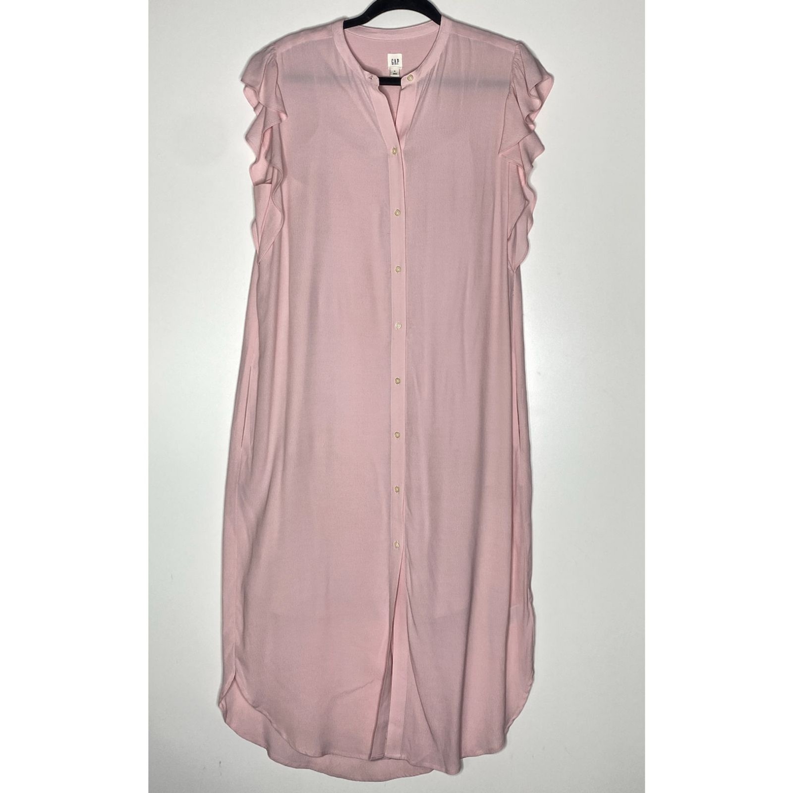 Gap Flutter Sleeve Button Front Side Pocket Midi Shirt Dress Women’s Size Small