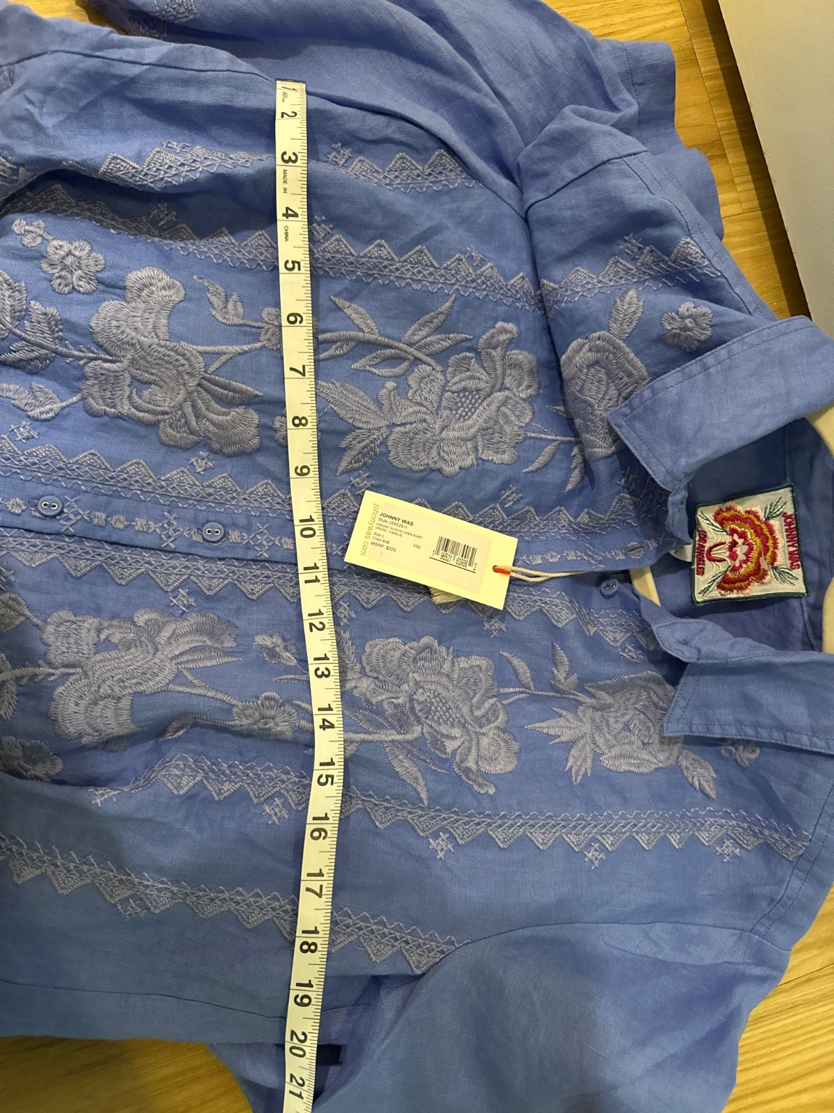 Johnny Was BNWT Kimono Sleeve Embroidered Linen Shirt Dress 💖Baja Blue M $225