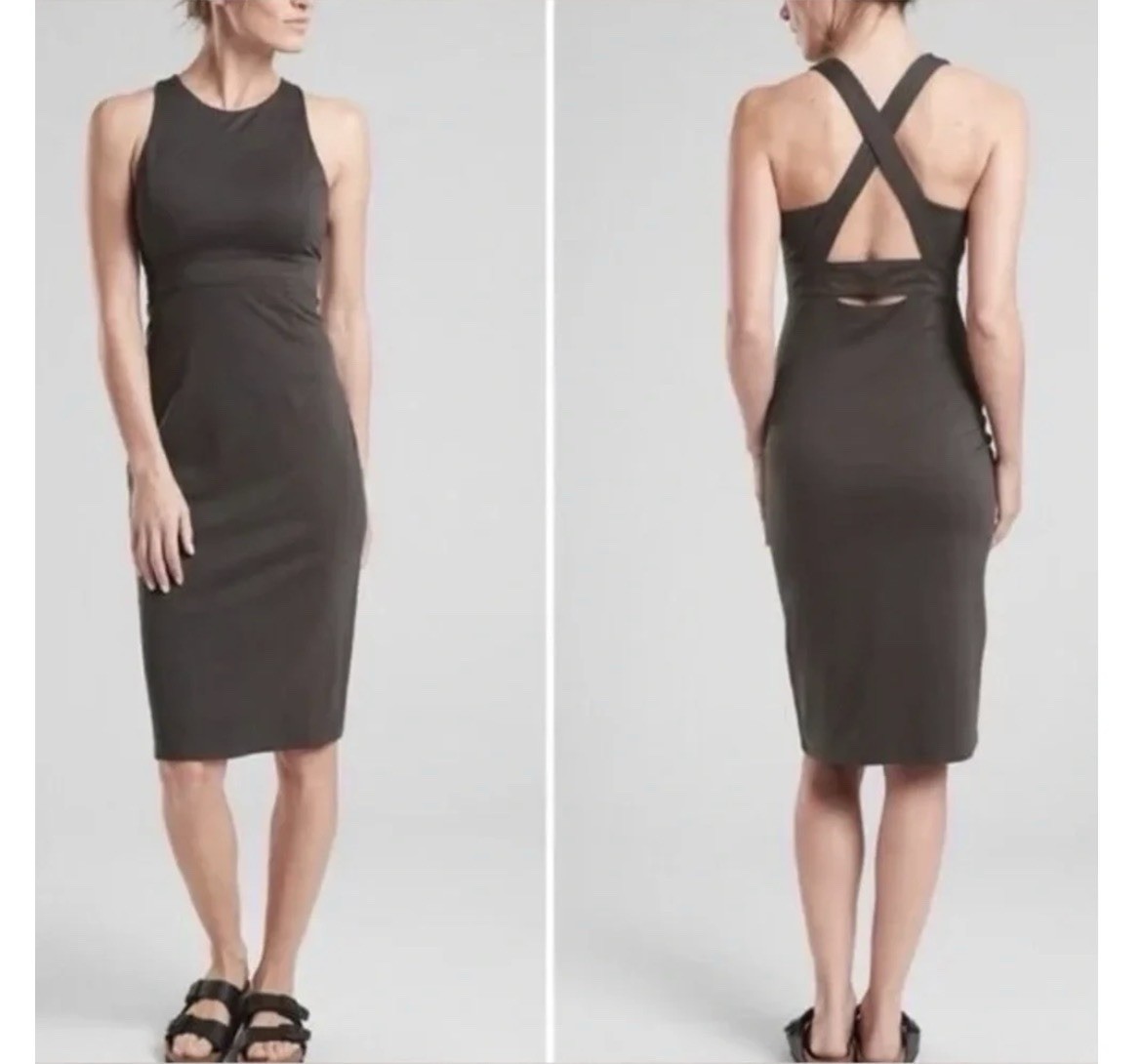 Athleta Gray Deep Breath Bralette Athletic Midi Crisscross Back Sheath Dress XS