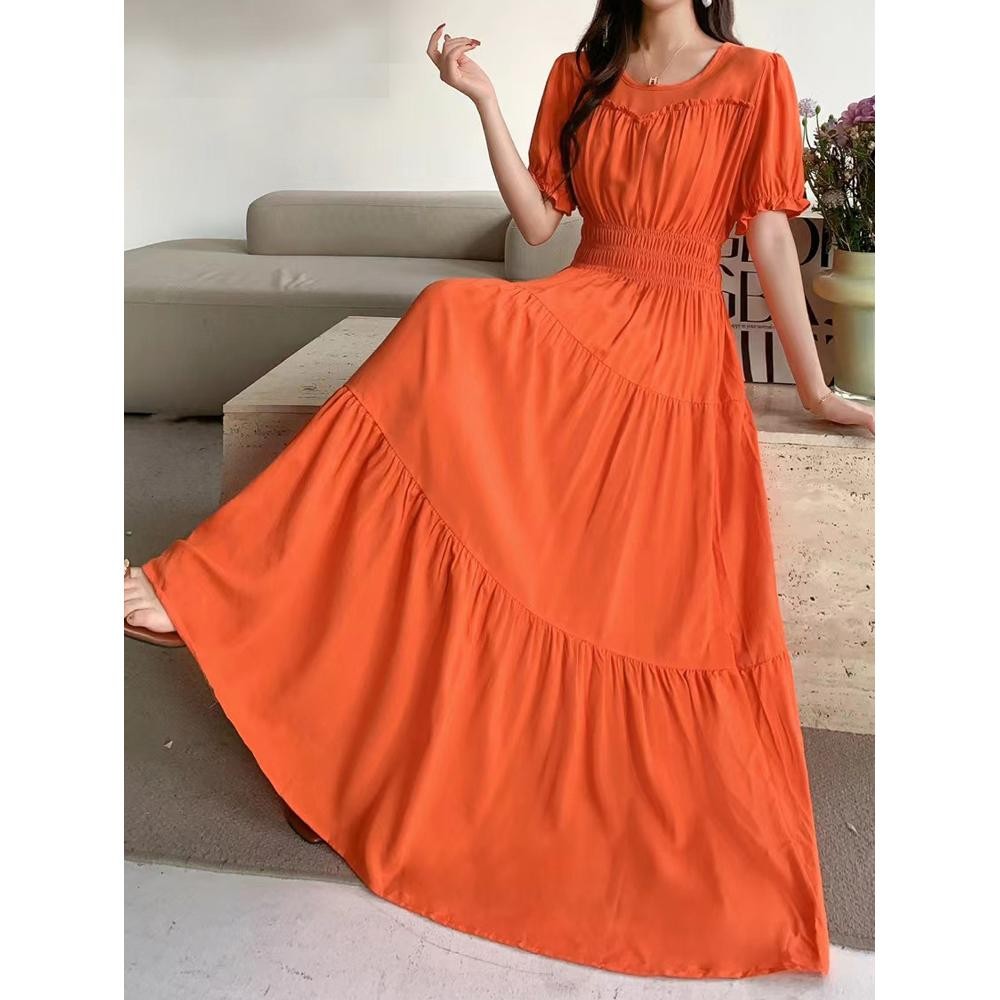 Ladies Bohemian Elegant Beach Dress Elastic Waist Flowy All Figure Friendly