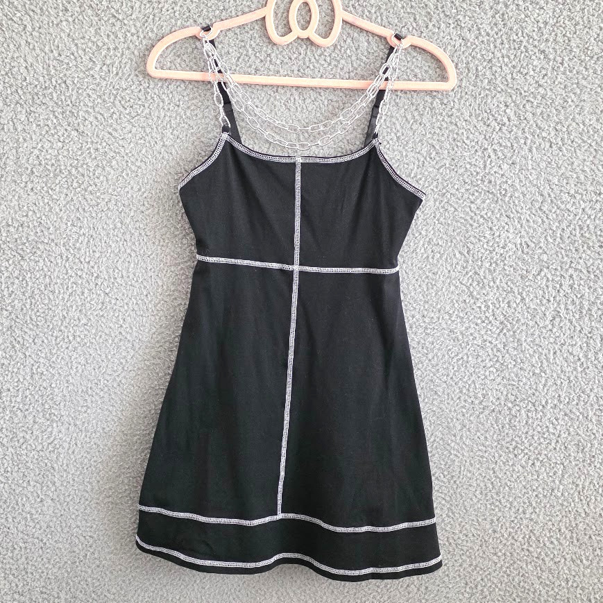 Dolls Kill Current Mood ALine Mini Dress Small Black Chain Hardware Straps