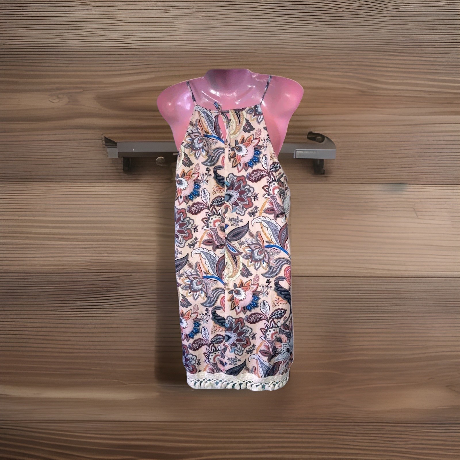 Ladies Multi & Cream Mix Floral Print Summer Dress Tassel Hem Size S 10-12 BNIB
