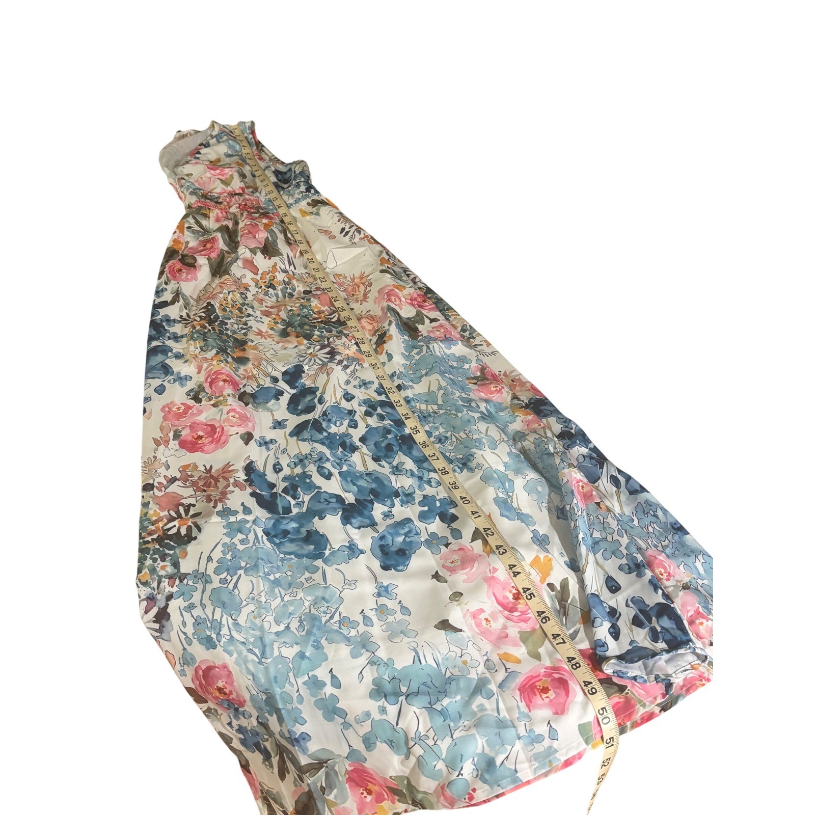 Flessibili Womens XL Floral V-Neck Sleeveless Maxi Dress Blue Pink White NWT