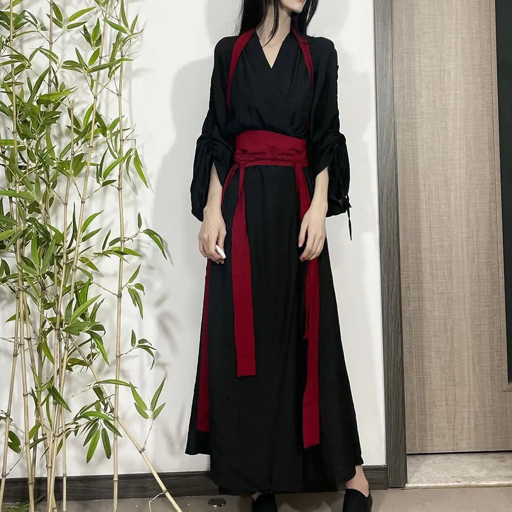 WeiJin Dynasty Hanfu Set Men Women Cross-Collar Straight Dress Ancient Costume