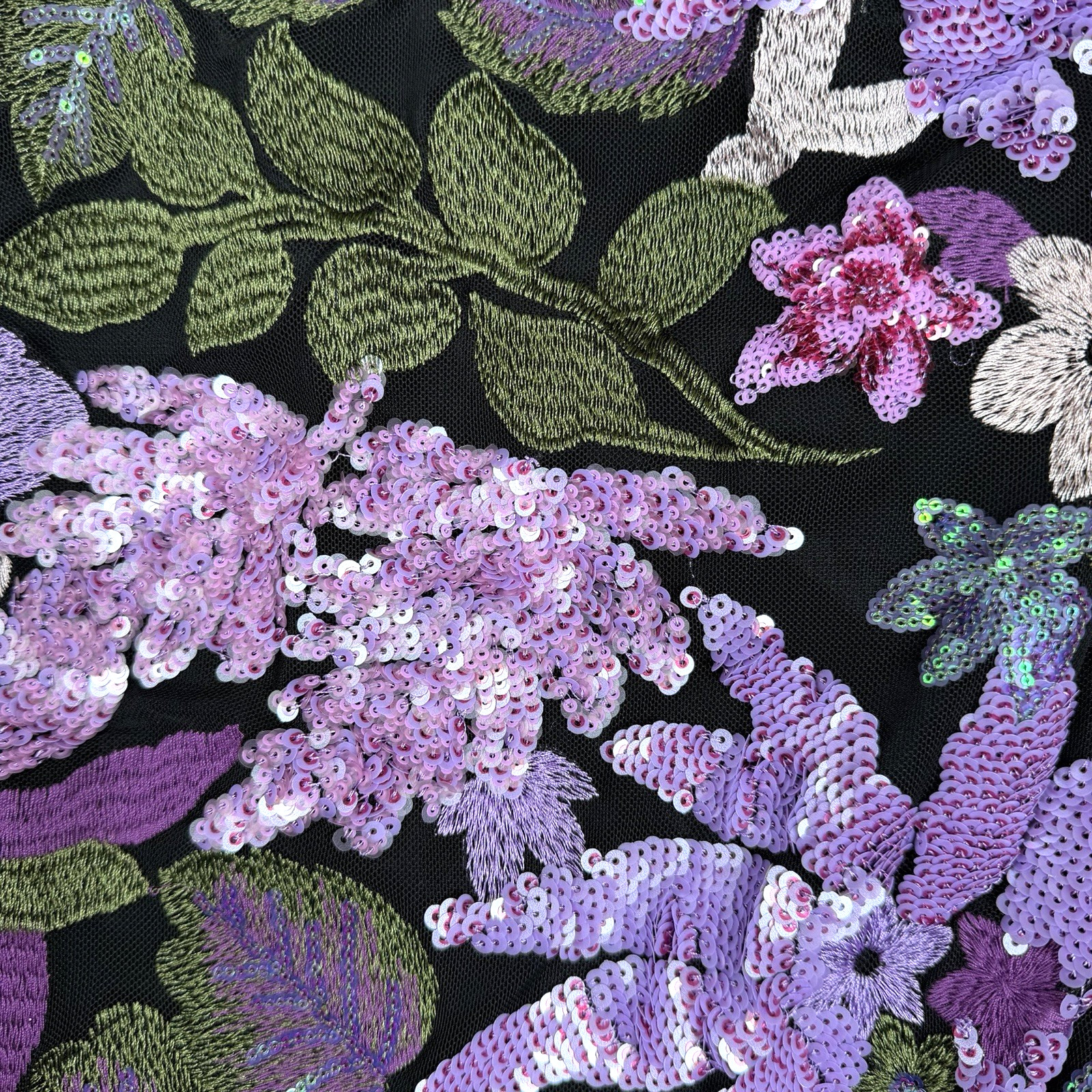 MIDNIGHT DOLL One-Shoulder Purple & Lavender Floral Sequin Embroidered Dress XL