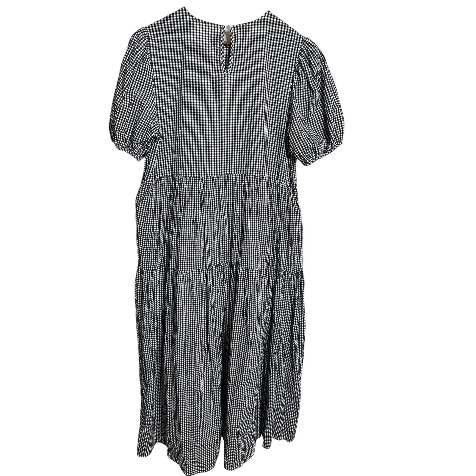 Eri + Ali Evaline Maxi Dress size S Black White Gingham Tiered Puff Sleeve