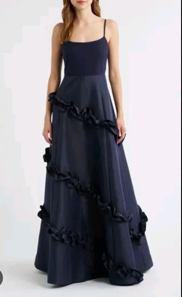 Likely Arissa Ruffle Trim Ballgown Dress Gown Navy, Size 6