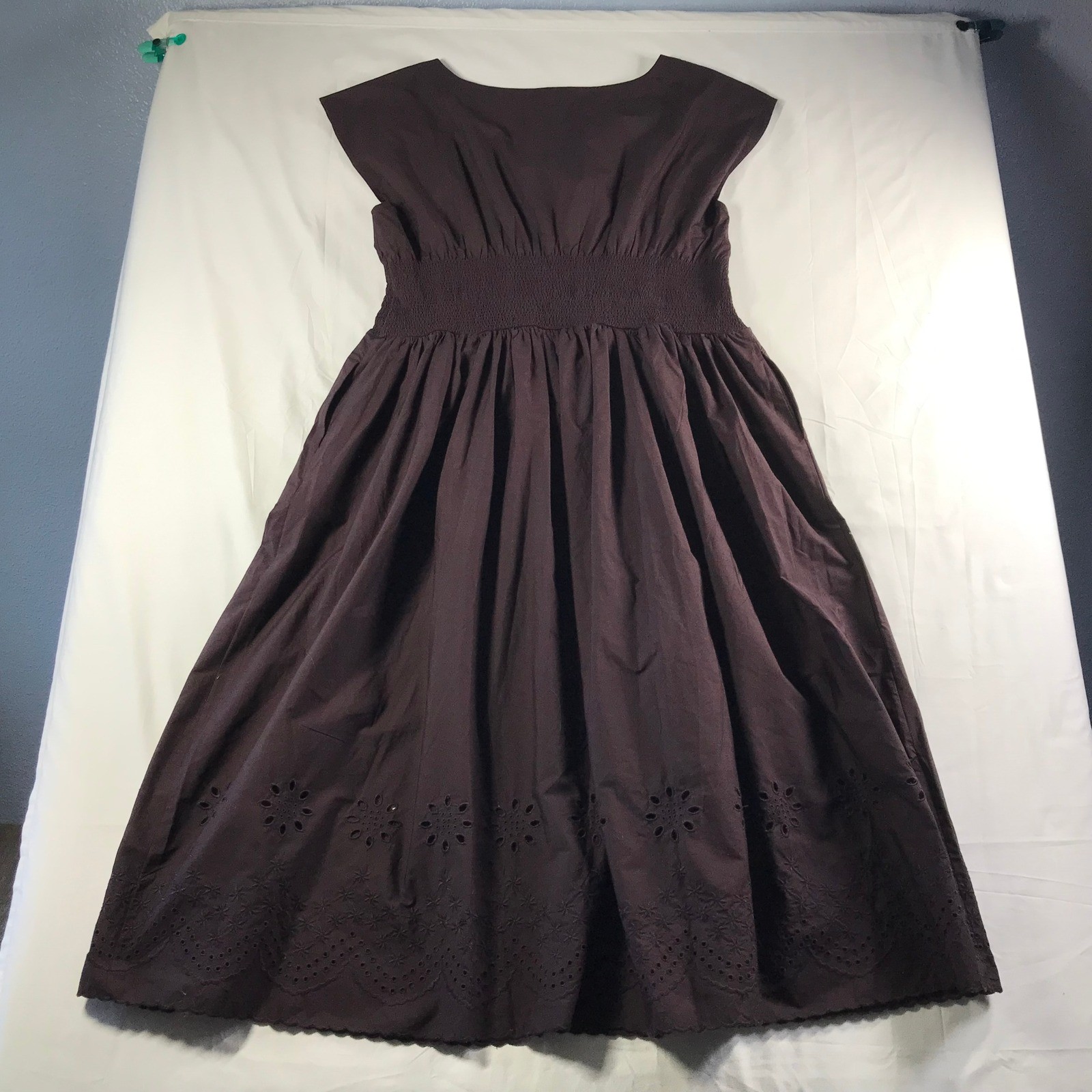 J.Crew Brown Cotton Eyelet Smocked Waist Midi Dress Plus Size 2X Cap Sleeve