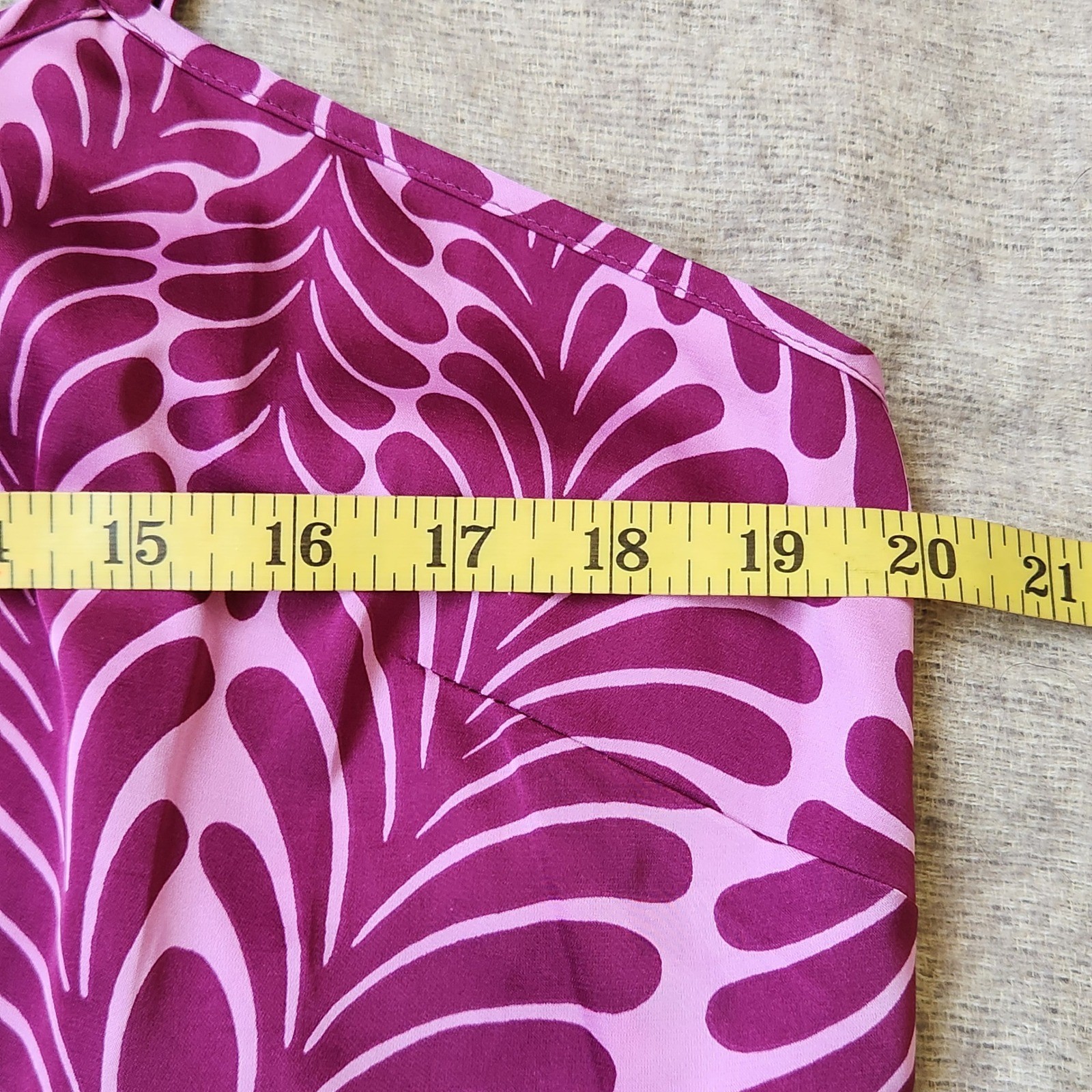 Venus Purple Pink Abstract Leaf Print Maxi Dress XL Sleeveless Tassels Tie Back