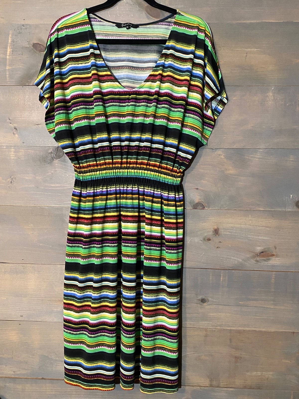 Just Love Womens Sz 2X Black Multicolor stripe design short sleeves pullover