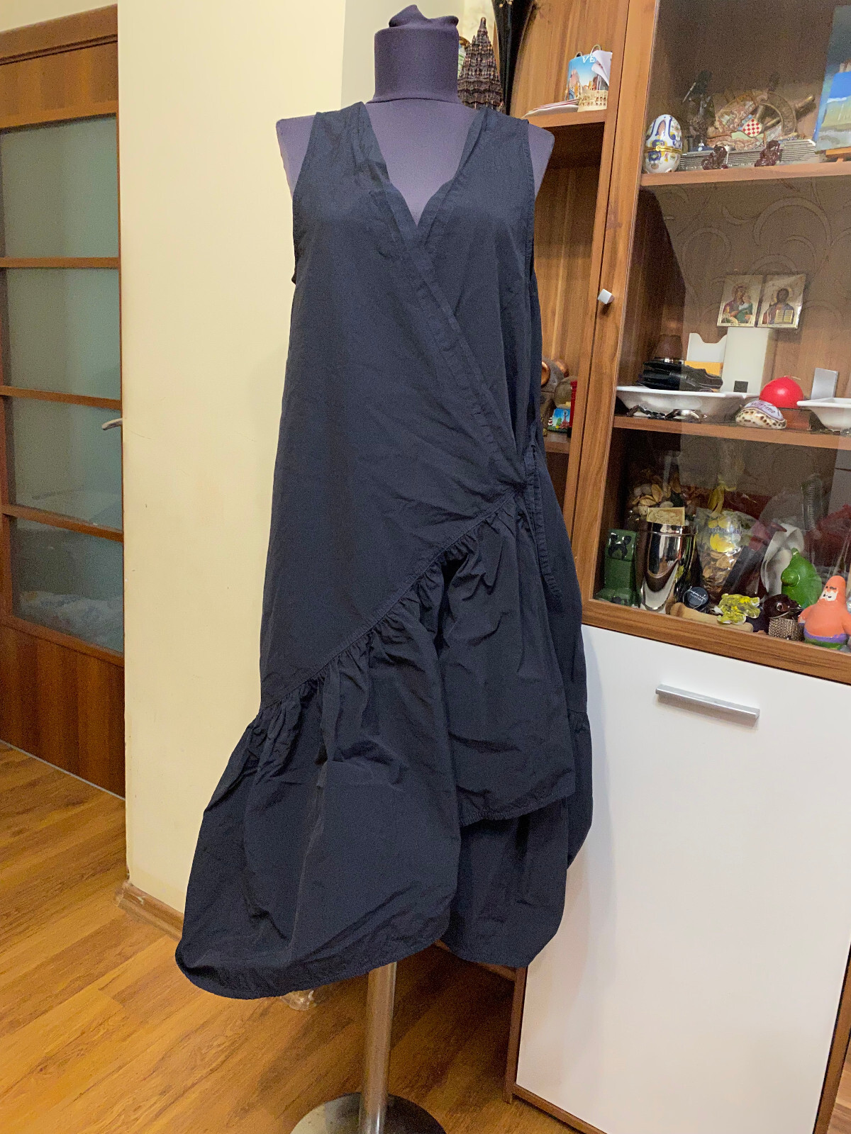 HENRIK VIBSKOV DARK NAVY NYLON COTTON RUFFLE DRESS BLAZE-XS