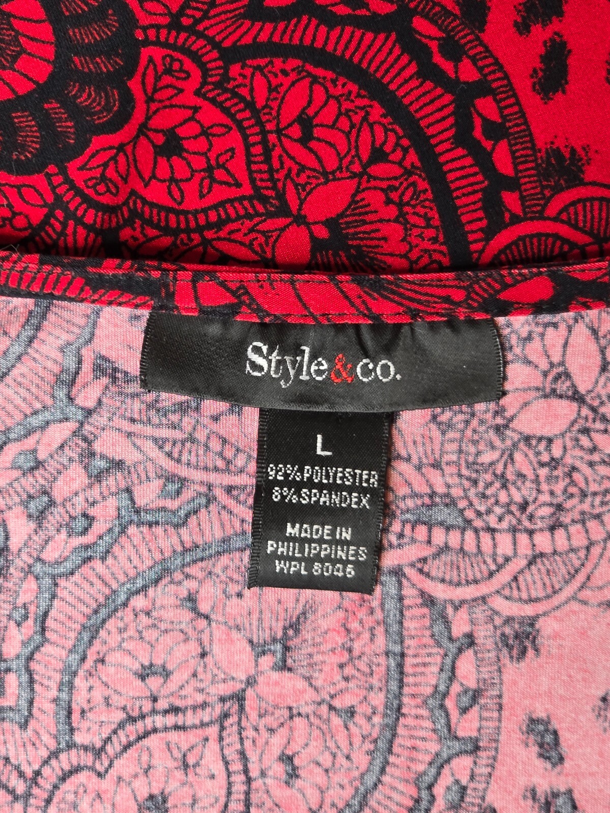 STYLE & CO RED & BLACK W/ SILVER ACCENT BEADS/STONES WOMEN’S ELEGANT DRESS SZ LG