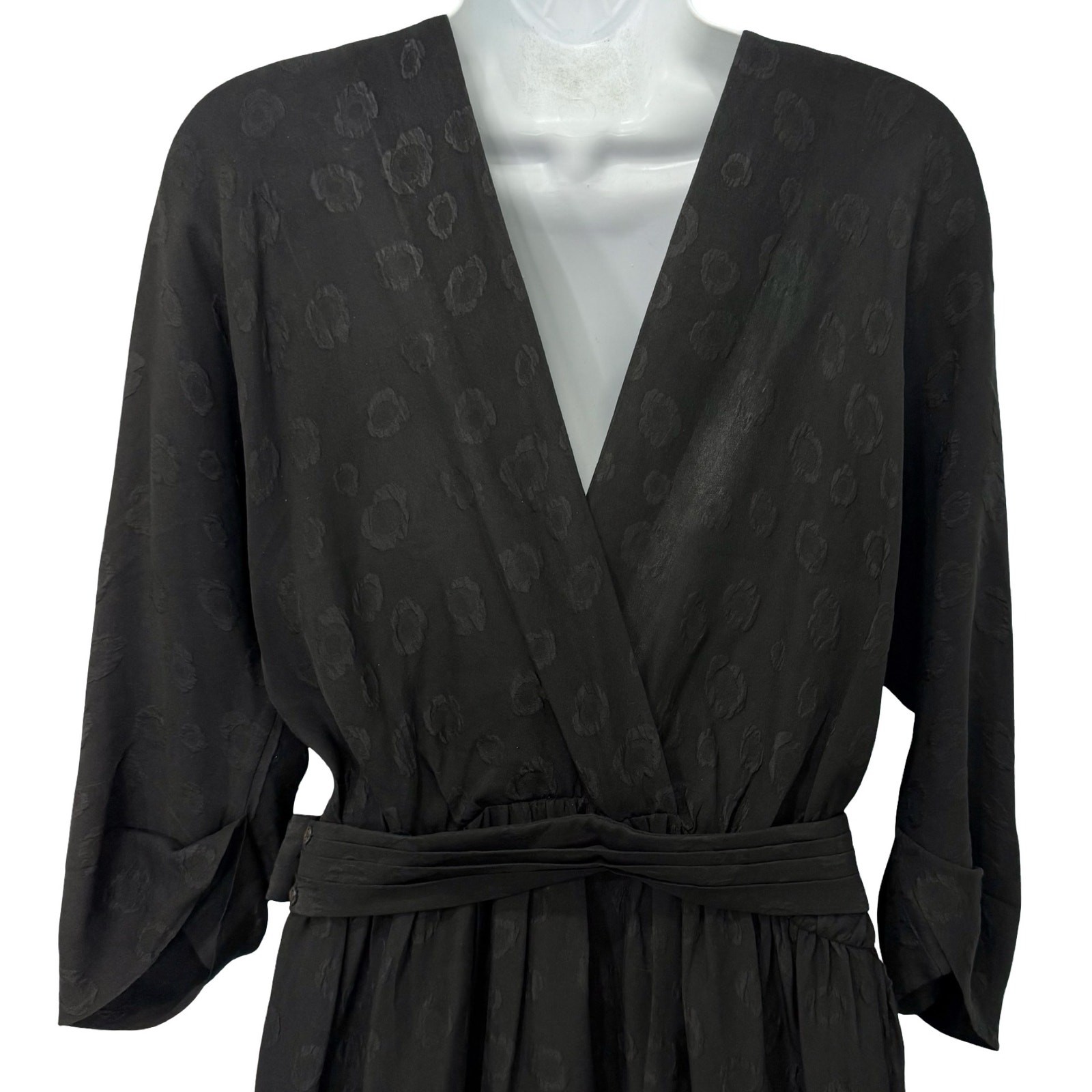 & Other Stories Black Burnout Silk Bracelet Sleeve Belted Midi Dress sz 36 / S