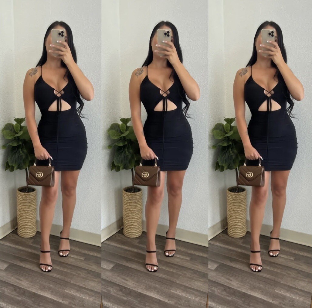 TRESSER Women’s Fashion Boutique Halter Black Ruched Club/Party Mini Dress