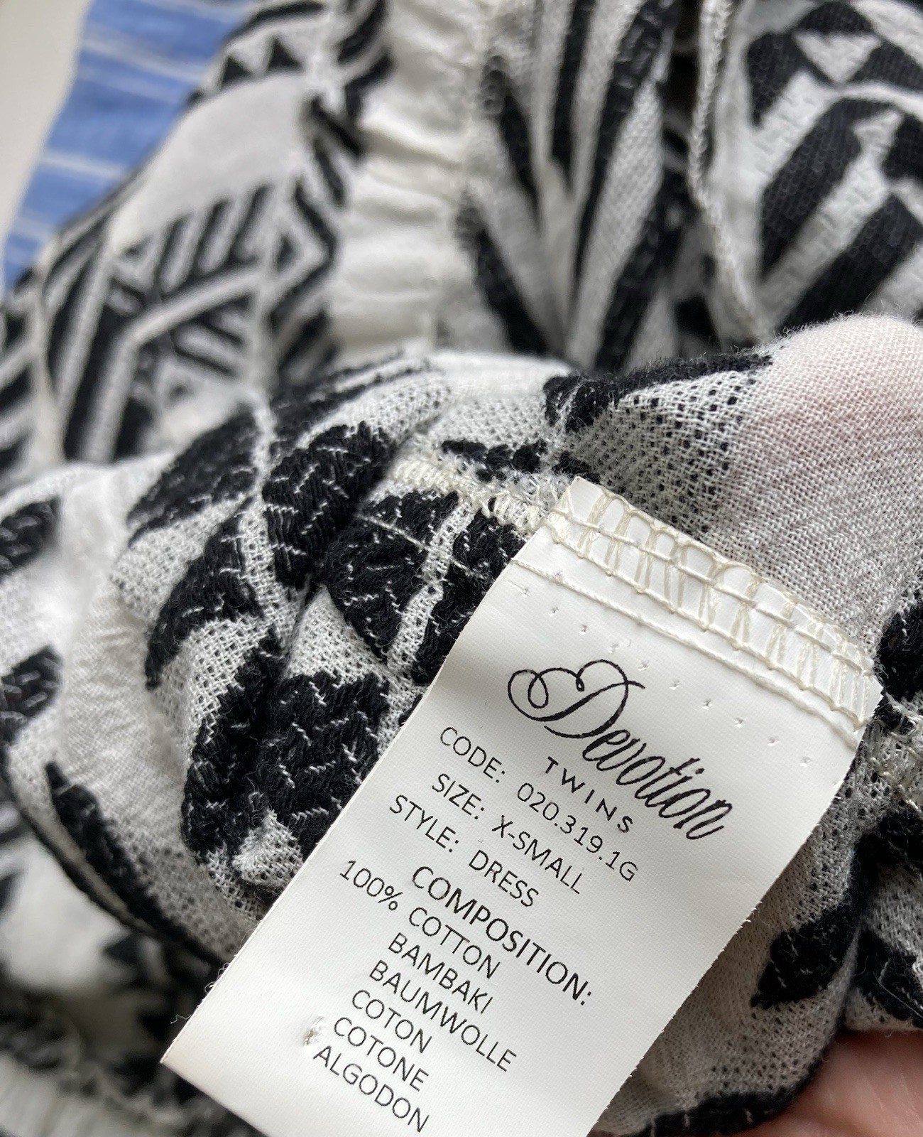Devotion Twins Ella Black & Off White 100% Cotton Tiered Tunic Dress, Sz XS