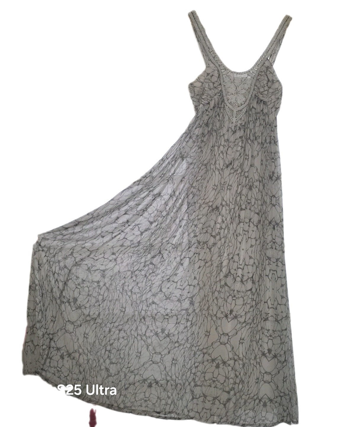 Portmans Size 12 White/Grey Abstract Light Maxi Dress Beaded Front And Straps
