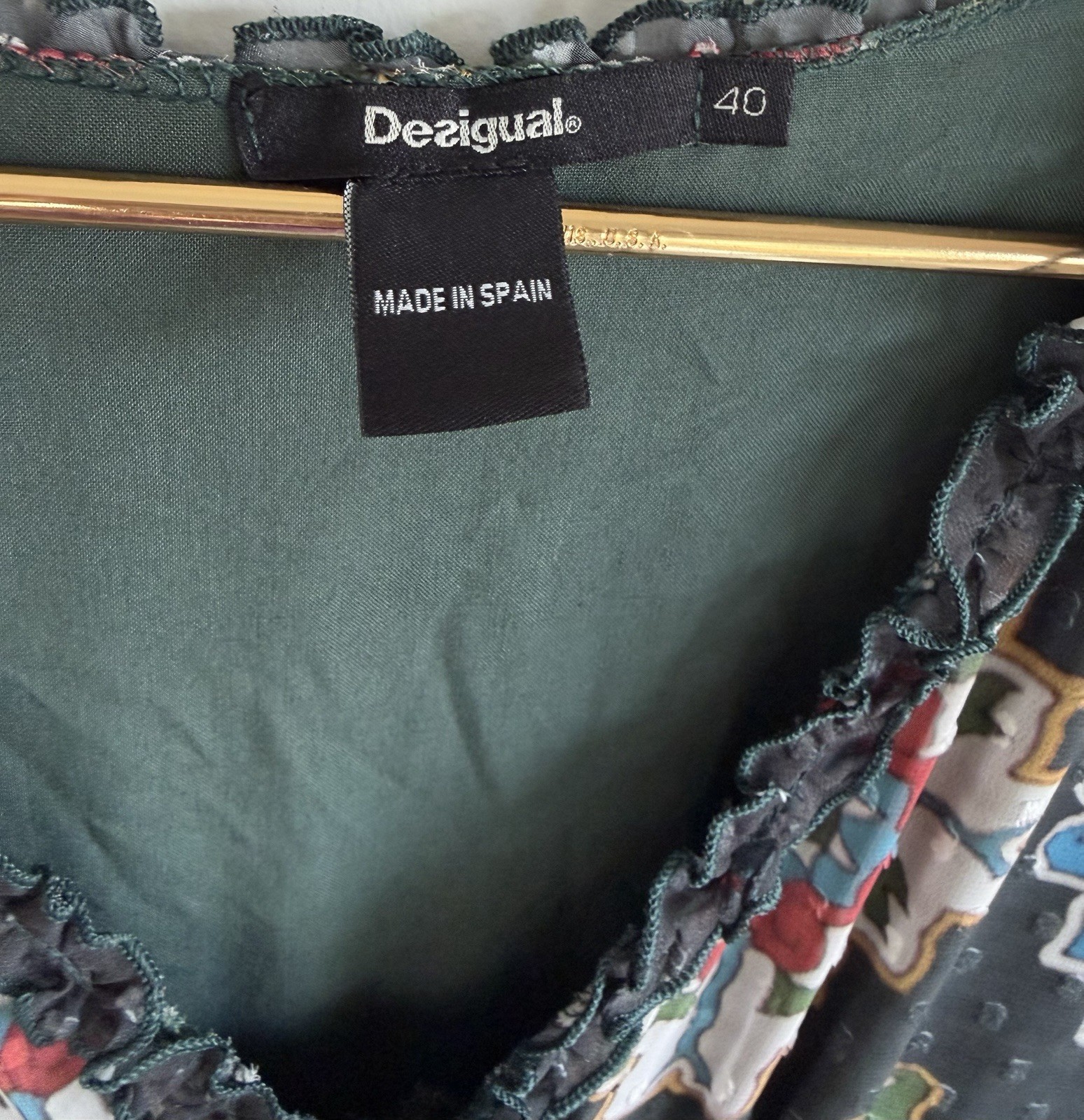 Desigual Patchwork Maxi Dress Sleeveless V-Neck Made In Spain Size 40 US 8