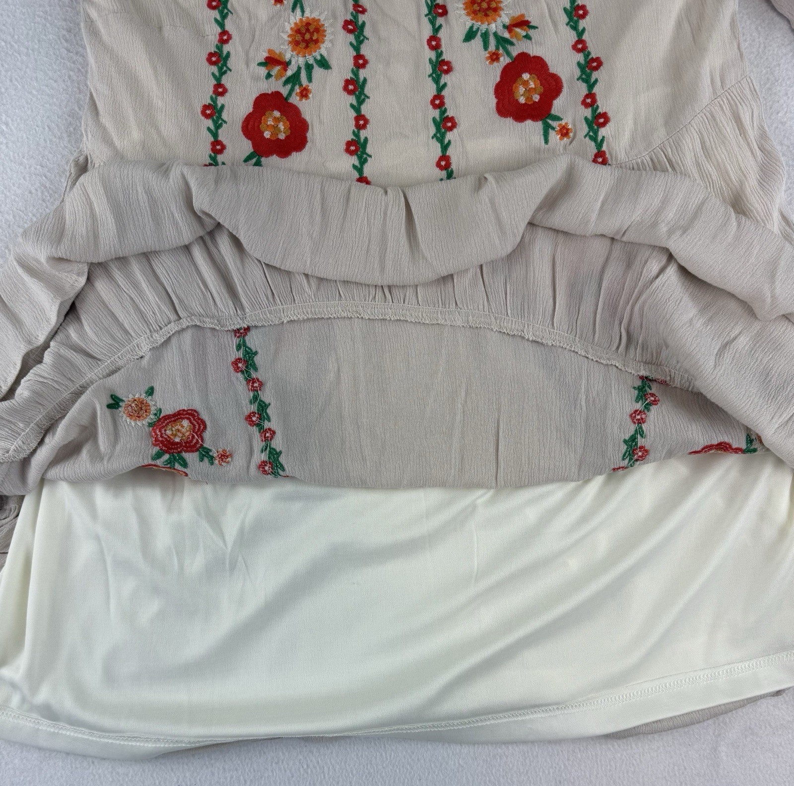 Savanna Jane Floral Embroidered Mini Dress Women’s Medium Ivory Babydoll Tunic