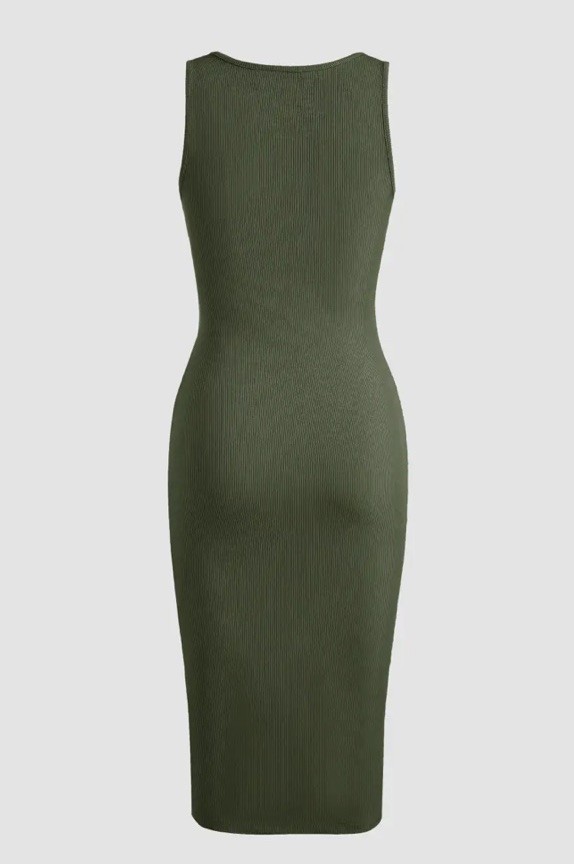 CIDER RIBBED BUTTON FRONT DRAWSTRING SEXY BODYCON MIDI-DRESS BEAUTIFUL GREEN XS