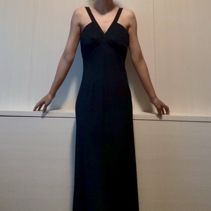 GIANFRANCO FERRE STUDIO Strappy V Neck Long Formal Blue Black Crepe Gown Small