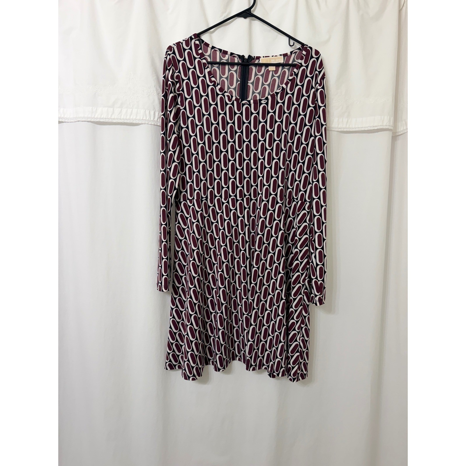 Michael Michael Kors Womens XL Burgundy Geometric Link Print Long Sleeve Dress